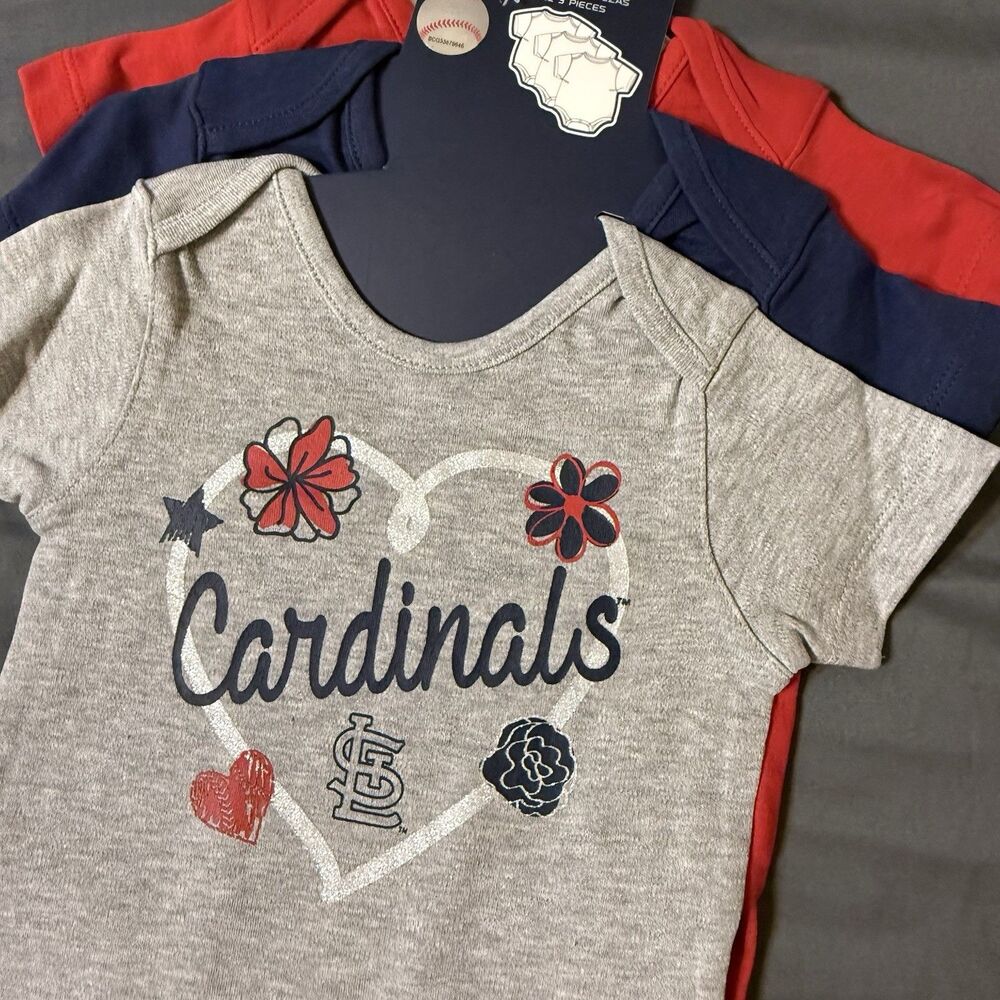 St Louis Cardinals Creeper Infant Girls 18 Months Set Of 3 Gray Blue Red MLB